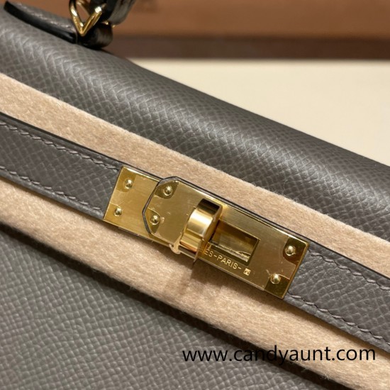 Hermes kelly20 epsom19cm 0L/ Gris Meyer Gold Hardware  Full Handmade kellymini-076