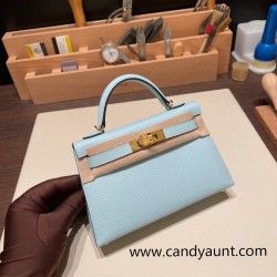 Hermes kelly20 epsom19cm U2 /Blue Zephyr Gold Hardware Full Handmade kellymini-077