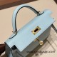 Hermes kelly20 epsom19cm U2 /Blue Zephyr Gold Hardware Full Handmade kellymini-077