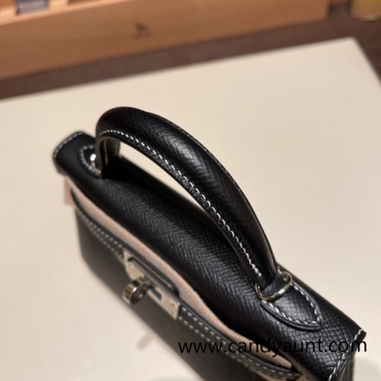 Hermes kelly20 epsom19cm Silver Hardware 89/ Black (Noir) Full Handmade kellymini-078