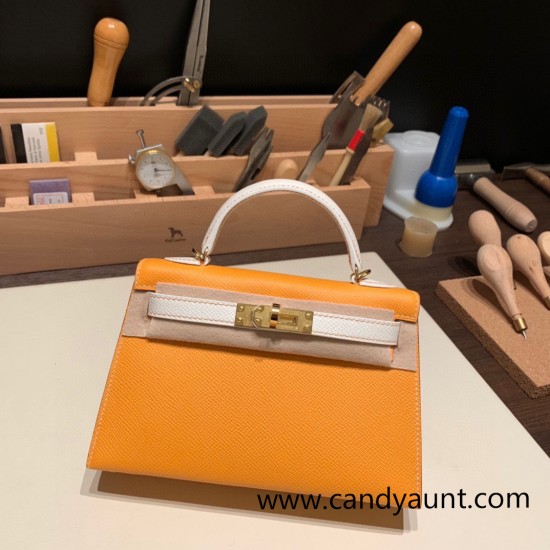 Hermes kelly20 epsom19cm Gold Hardware 9H/Soleil & 01 /White Gold Hardware Full Handmade kellymini-079