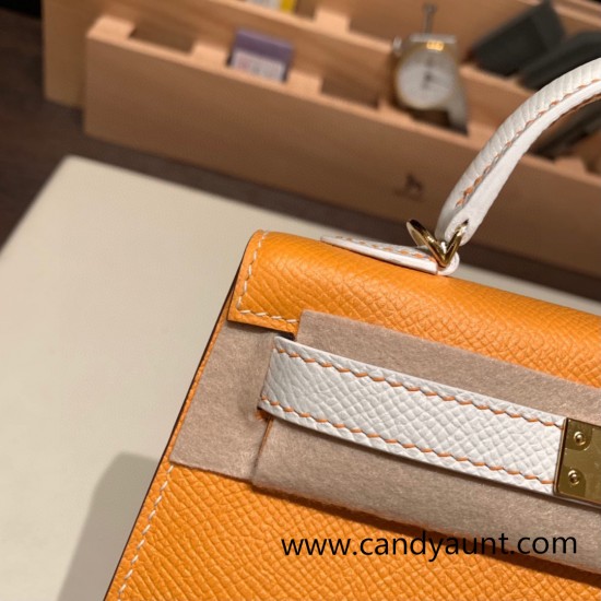 Hermes kelly20 epsom19cm Gold Hardware 9H/Soleil & 01 /White Gold Hardware Full Handmade kellymini-079