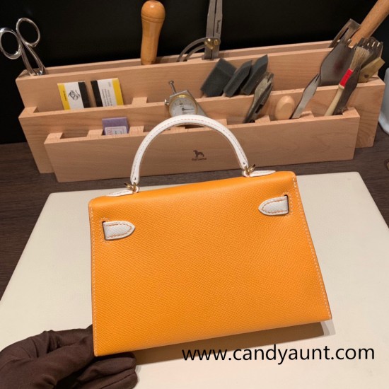 Hermes kelly20 epsom19cm Gold Hardware 9H/Soleil & 01 /White Gold Hardware Full Handmade kellymini-079