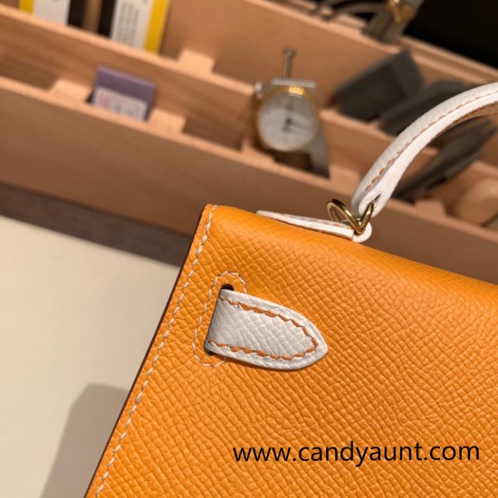 Hermes kelly20 epsom19cm Gold Hardware 9H/Soleil & 01 /White Gold Hardware Full Handmade kellymini-079