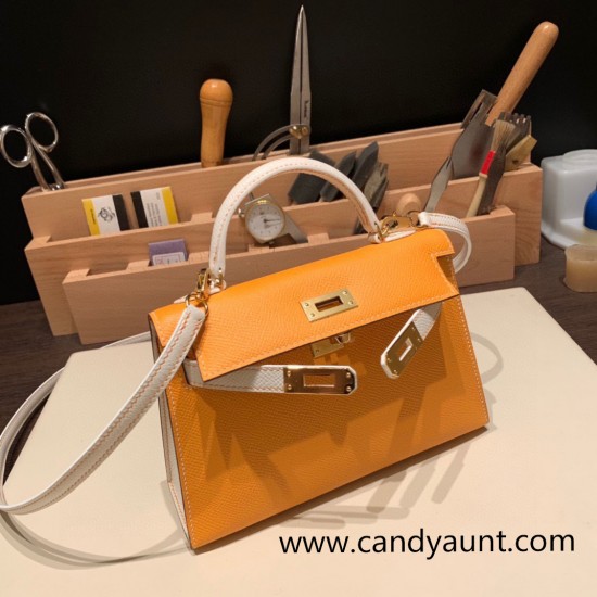 Hermes kelly20 epsom19cm Gold Hardware 9H/Soleil & 01 /White Gold Hardware Full Handmade kellymini-079