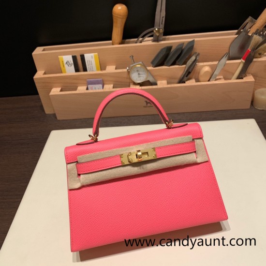 Hermes kelly20 epsom19cm 8W /Rose Azalee Gold Hardware  Full Handmade kellymini-081