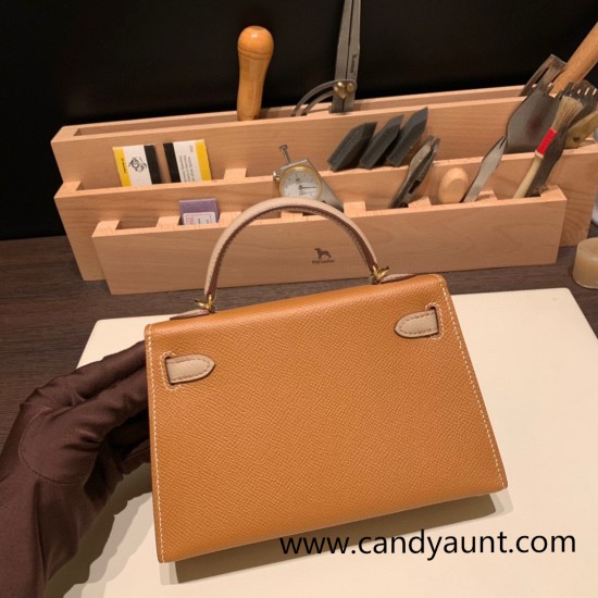 Hermes kelly20 epsom19cm 37 /Gold & S2/ Trench Gold Hardware Full Handmade kellymini-082