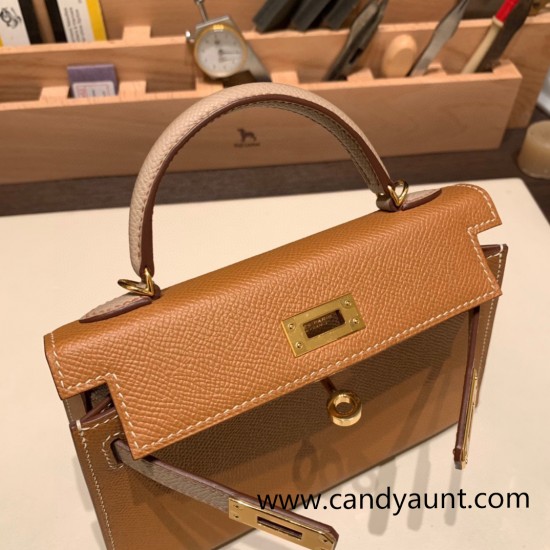 Hermes kelly20 epsom19cm 37 /Gold & S2/ Trench Gold Hardware Full Handmade kellymini-082