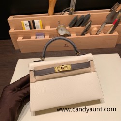 Hermes kelly20 epsom19cm 10 /Craie & 8F/Etain Gold Hardware  Full Handmade kellymini-083