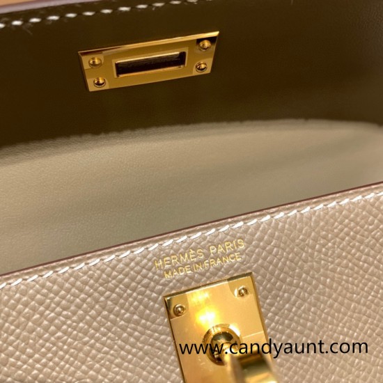 Hermes kelly20 epsom19cm 18/Étoupe Grey Gold Hardware Full Handmade kellymini-088