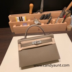 Hermes kelly20 epsom19cm Silver Hardware 18 /Étoupe Grey Silver Hardware Full Handmade kellymini-089