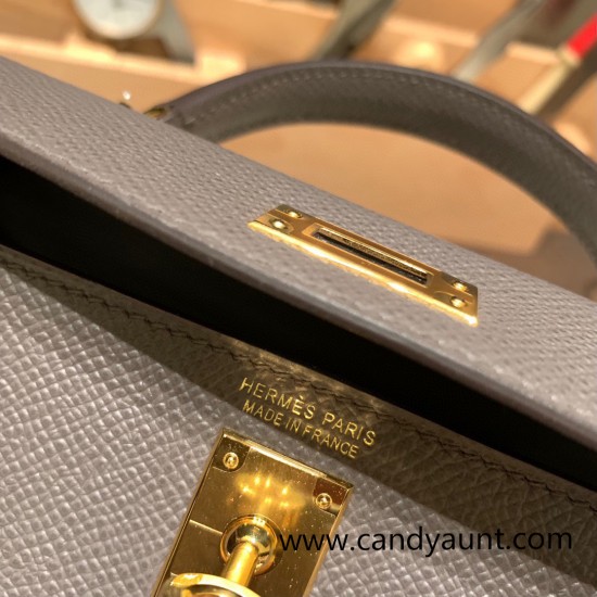 Hermes kelly20 epsom19cm 8F /Etain Gold Hardware Full Handmade kellymini-091