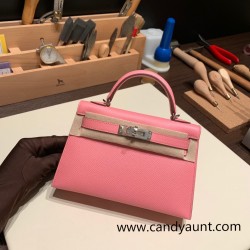 Hermes kelly20 epsom19cm Silver Hardware 1Q/Rose Confetti Silver Hardware Full Handmade kellymini-095