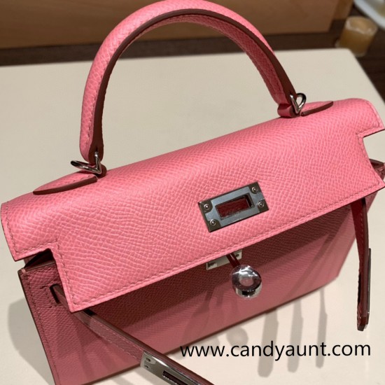 Hermes kelly20 epsom19cm Silver Hardware 1Q/Rose Confetti Silver Hardware Full Handmade kellymini-095