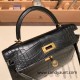 Hermes kelly20 Alligateor crocodile 89/ Black (Noir) Gold Hardware Full Handmade kellymini-107