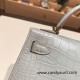 Hermes kelly20 Matte Mini Kelly Alligateor crocodile 80 /Pearl Grey Gold Hardware Full Handmade kellymini-108