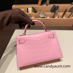 Hermes kelly20 Matte Mini Kelly Alligateor crocodile 5P /Pink Gold Hardware Full Handmade kellymini-109