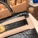 Hermes kelly20 Matte Mini Kelly Alligateor crocodile 89 /Black (Noir) Gold Hardware Full Handmade kellymini-110