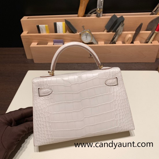 Hermes kelly20 Alligateor crocodile 8L/Beton (Béton) Gold Hardware Full Handmade kellymini-111