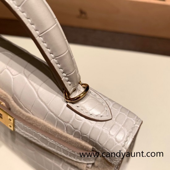 Hermes kelly20 Alligateor crocodile 8L/Beton (Béton) Gold Hardware Full Handmade kellymini-111