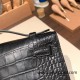 Hermes Kelly pochette Matte Alligateor 89 /Black (Noir) Silver Hardware Pochette--003