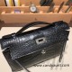 Hermes Kelly pochette Matte Alligateor 89 /Black (Noir) Silver Hardware Pochette--003