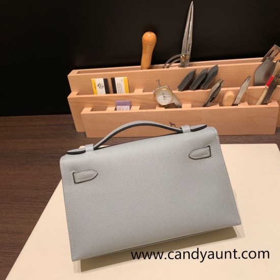 Hermes Kelly pochette epsom 4Z /Gris Mouette  Silver Hardware Pochette--010