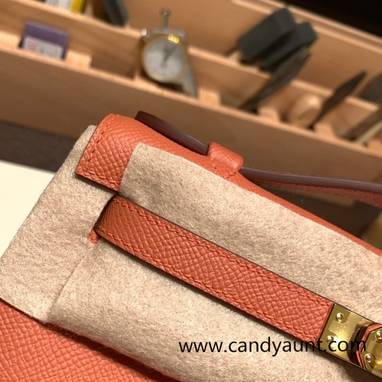 Hermes Kelly pochette Epsom 3L /Rose Tea Gold Hardware Pochette--015