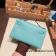 Hermes Kelly pochette swift 3P /Blue Atoll Silver Hardware Pochette--033