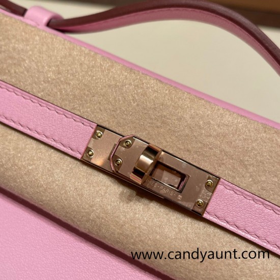 Hermes Kelly pochette swift X9/ Mauve Sylvestre Rosegold Hardware Pochette--039