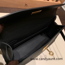 Hermes Kelly pochette swift 89/ Black (Noir) Gold Hardware Pochette--042