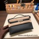 Hermes Kelly pochette swift 89/ Black (Noir) Silver Hardware Pochette--043