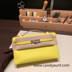 Hermes Kelly pochette swift 9R/ Lime Silver Hardware Pochette--048