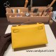 Hermes Kelly pochette swift 9D /Jaune Ambre Silver Hardware Pochette--049