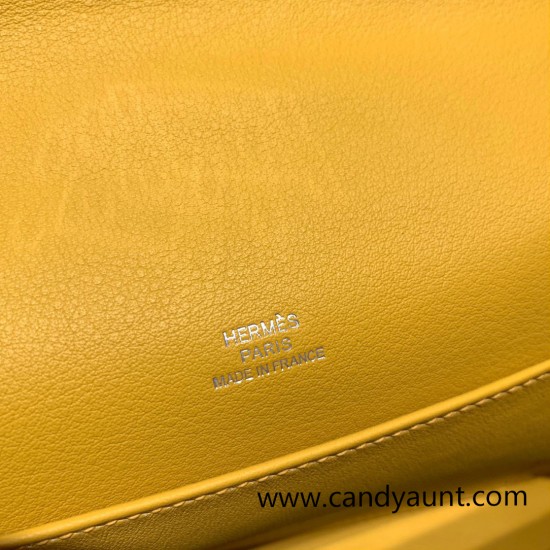 Hermes Kelly pochette swift 9D /Jaune Ambre Silver Hardware Pochette--049