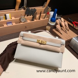 Hermes Kelly pochette swift 80 /Pearl Grey Gold Hardware Pochette--050