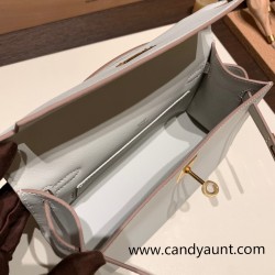 Hermes Kelly pochette swift 80 /Pearl Grey Gold Hardware Pochette--050