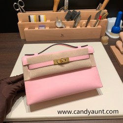 Hermes Kelly pochette swift 3Q/ Rose Sakura Gold Hardware Pochette--052