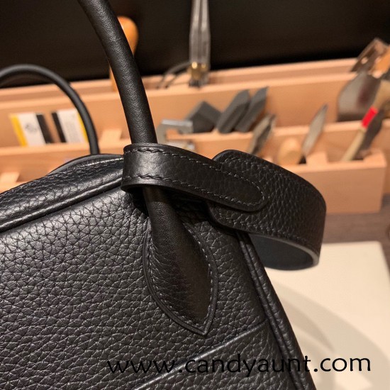 Hermes Lindy 26cm Clemence 89/ Black (Noir) Silver Hardware lindy26-011