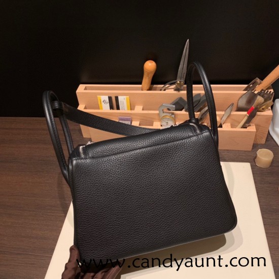 Hermes Lindy 26cm Clemence 89/ Black (Noir) Silver Hardware lindy26-011