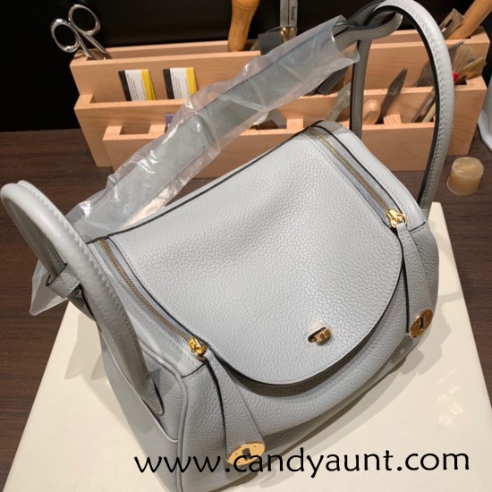 Hermes Lindy 26cm Clemence 4Z /Gris Mouette Gold Hardware lindy26-039