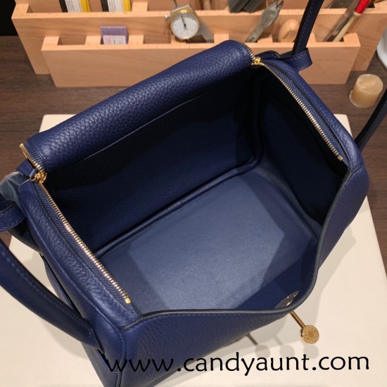 Hermes Lindy 26cm Clemence 73/ Blue Saphir Gold Hardware lindy26-042