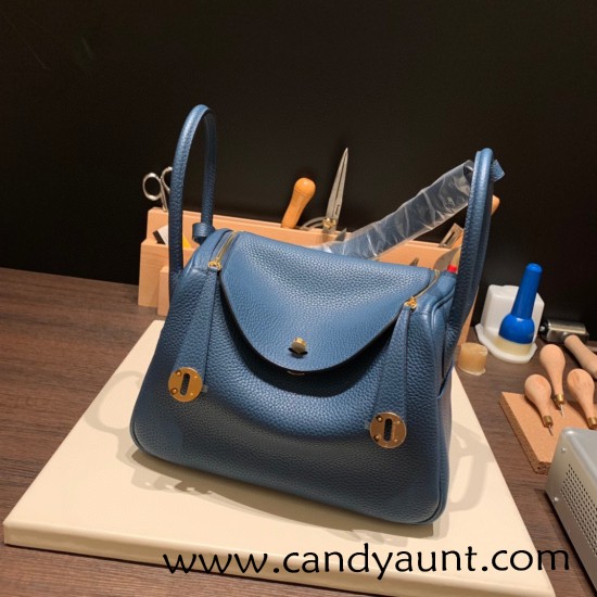 Hermes Lindy 26cm Clemence S4/ Deep Blue lindy26-046