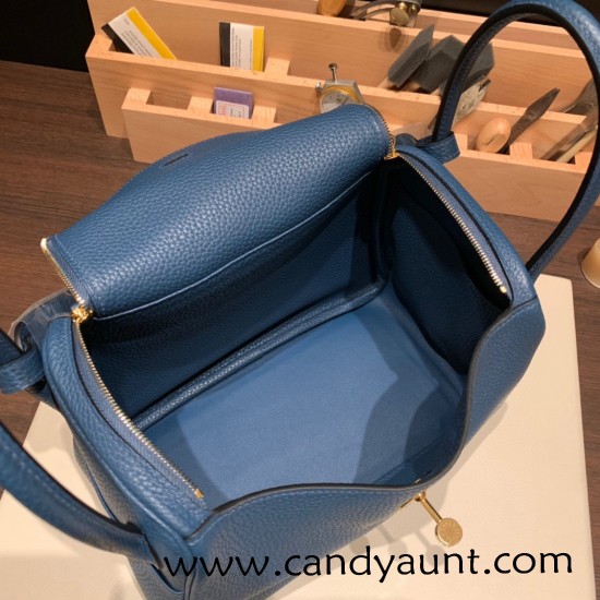 Hermes Lindy 26cm Clemence S4/ Deep Blue lindy26-046