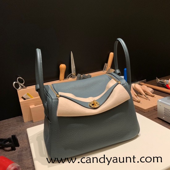 Hermes Lindy 26cm Clemence Y7 /Blue Orage Gold Hardware lindy26-051