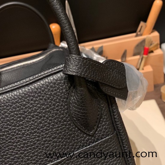 Hermes stock 30cm Lindy Clemence 89 /Black (Noir) Silver Hardware