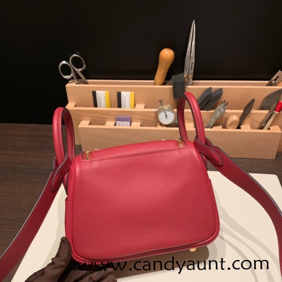 Hermes Mini Lindy Evercolor K1 / Rouge Grenat Gold Hardware 003