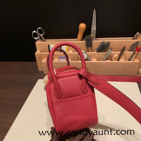 Hermes Mini Lindy Evercolor K1 / Rouge Grenat Gold Hardware 003