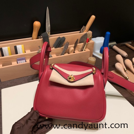 Hermes Mini Lindy Evercolor K1 / Rouge Grenat Gold Hardware 003