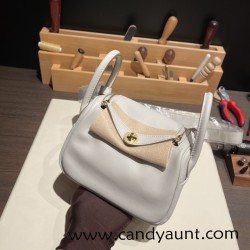 Hermes Mini Lindy swift 80 /Pearl Grey Gold Hardware 007